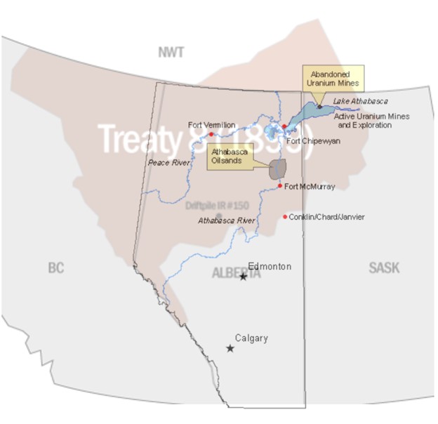 Geographical Overlay of Treaty 8 with Major Reference Locations in Alberta