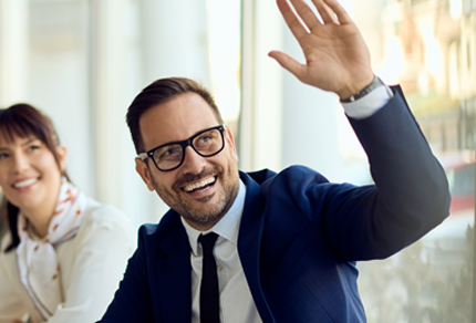 Man raising his hand